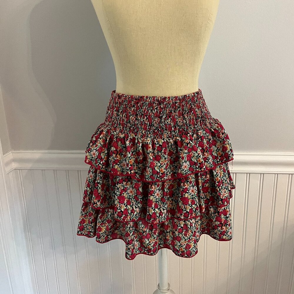 Red floral skirt